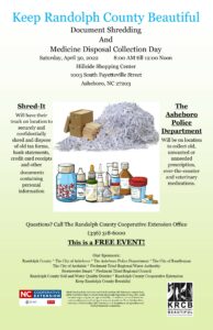 informatiom about the event, a pile of shredded paper and pictures of medicine bottles and containers