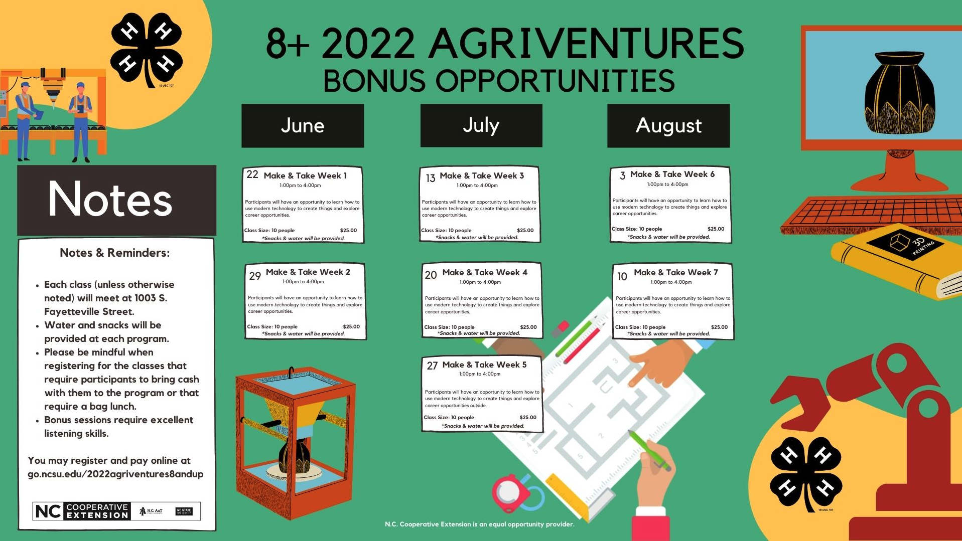 2022 Agriventures Bonus Opportunities calendar for 8+ year olds