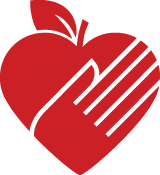 family consumer science icon - apple and hand in shape of a heart